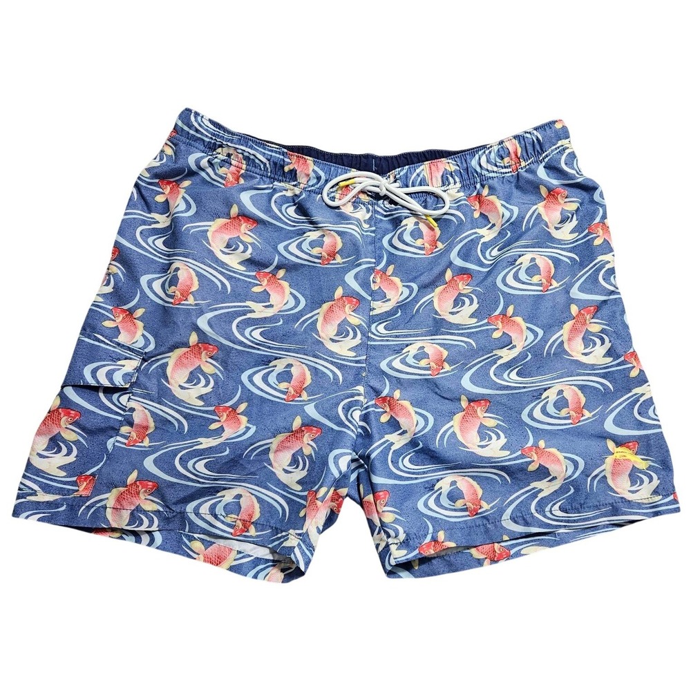 Tommy Bahama XL‎ AOP Blue Koi Fish Print Swim Trunks Cargo Pocket Board Shorts